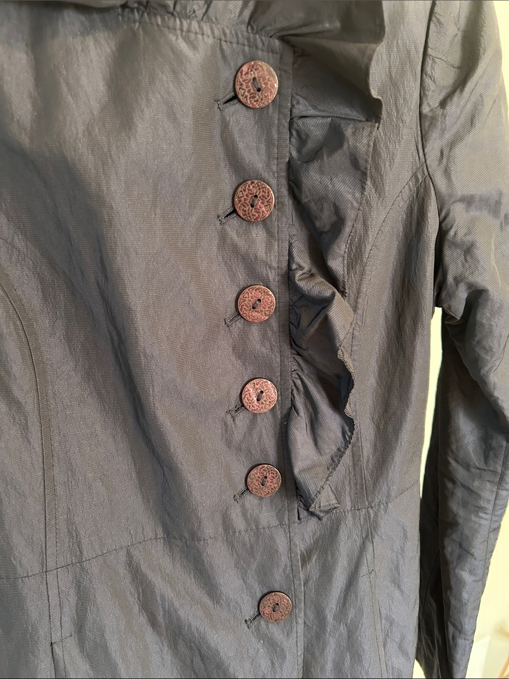 Tahari Navy Ruffle-Front Belted Utility Jacket - Picture 6 of 11